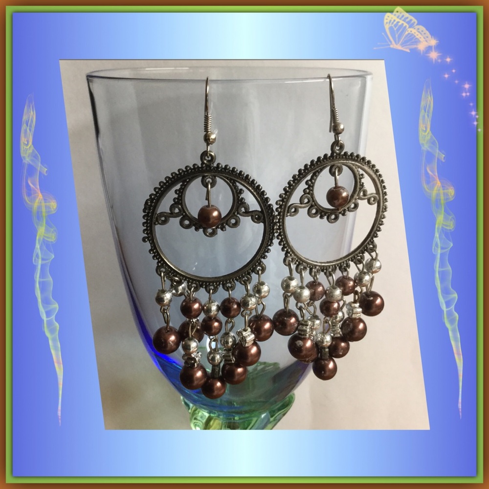 BOHO Earrings With Copper & Silver Colored Beads